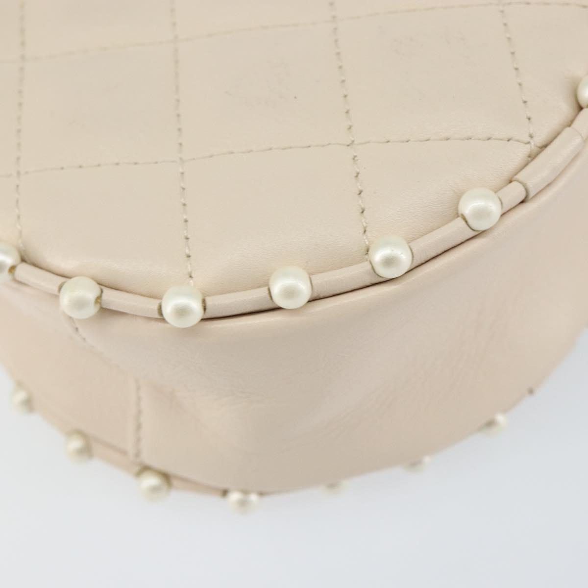 CHANEL Matelasse Chain Shoulder Bag Lamb Skin Beige Gold CC Auth ba8041M