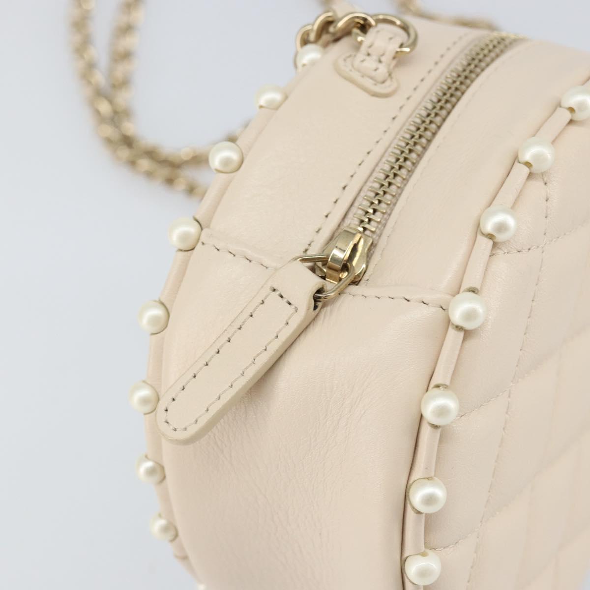 CHANEL Matelasse Chain Shoulder Bag Lamb Skin Beige Gold CC Auth ba8041M