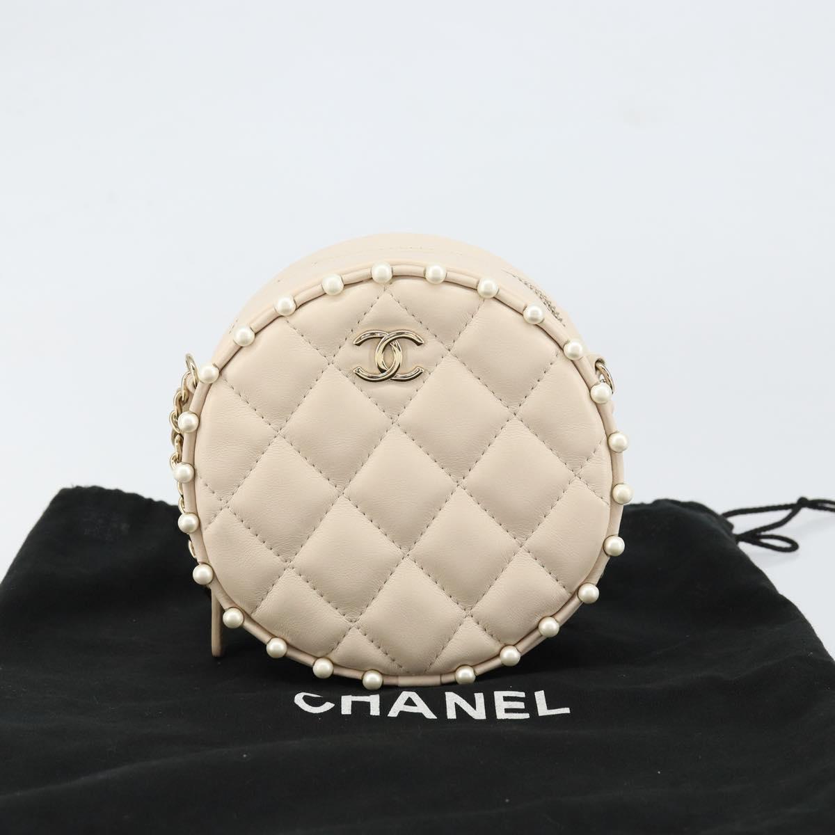 CHANEL Matelasse Chain Shoulder Bag Lamb Skin Beige Gold CC Auth ba8041M