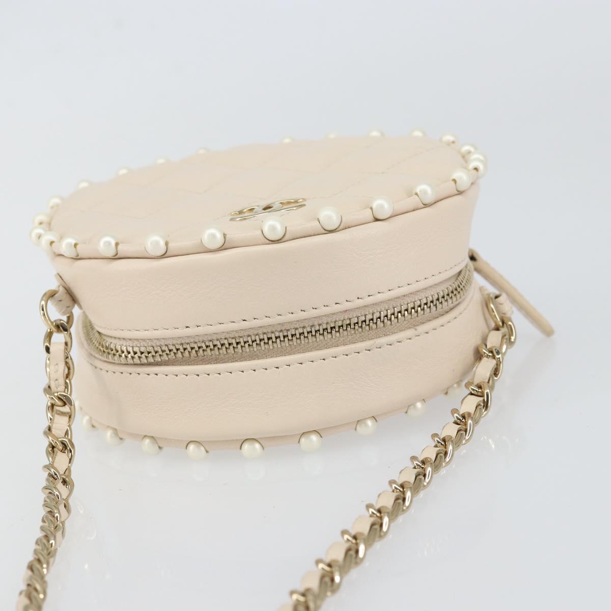 CHANEL Matelasse Chain Shoulder Bag Lamb Skin Beige Gold CC Auth ba8041M