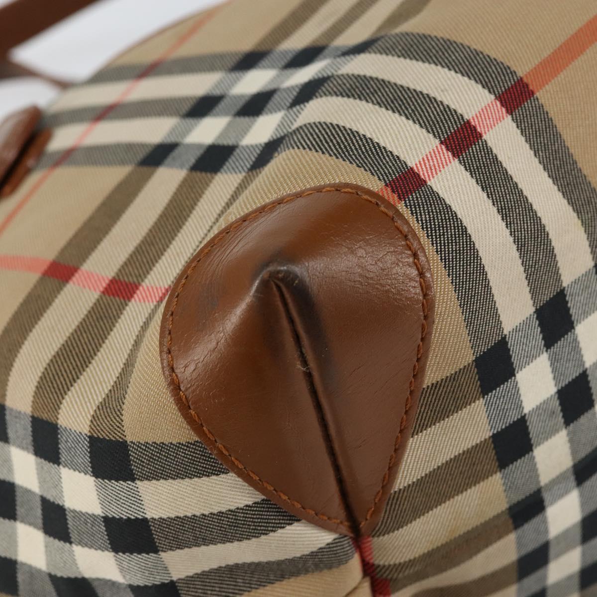 Burberrys Nova Check Hand Bag Canvas Beige Gold Auth BA8044