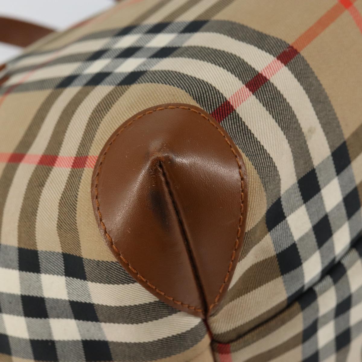 Burberrys Nova Check Hand Bag Canvas Beige Gold Auth BA8044