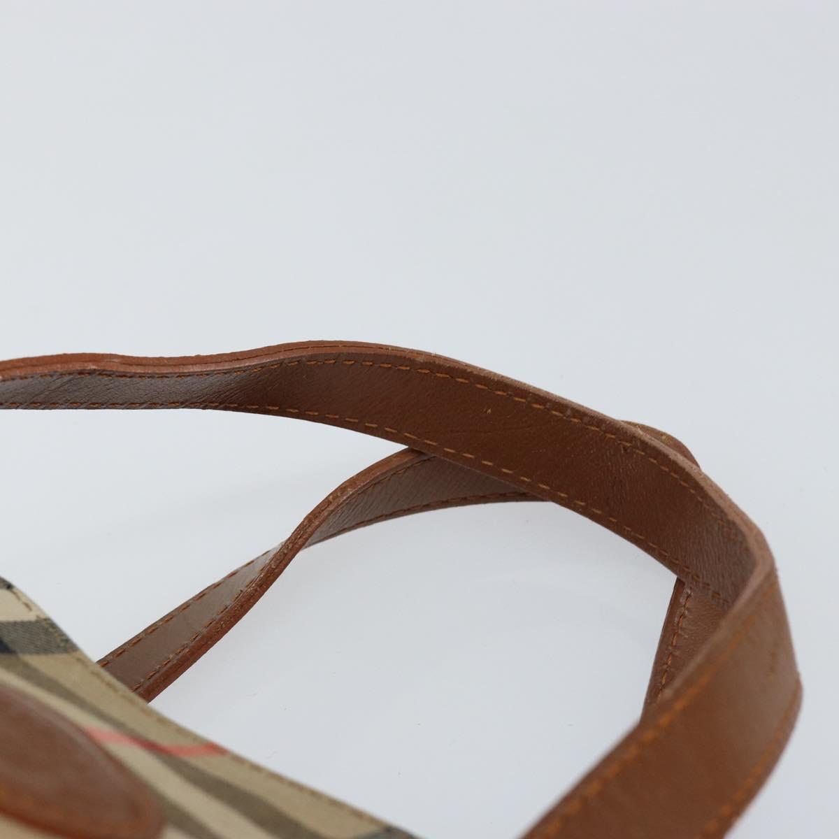 Burberrys Nova Check Hand Bag Canvas Beige Gold Auth BA8044