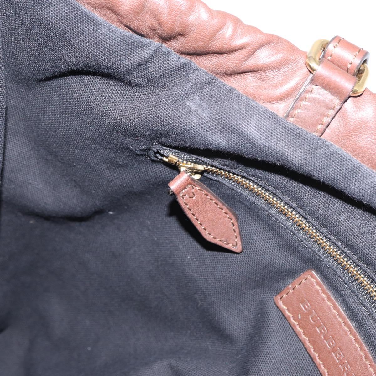 BURBERRY Hand Bag Leather Brown Gold Auth BA8046