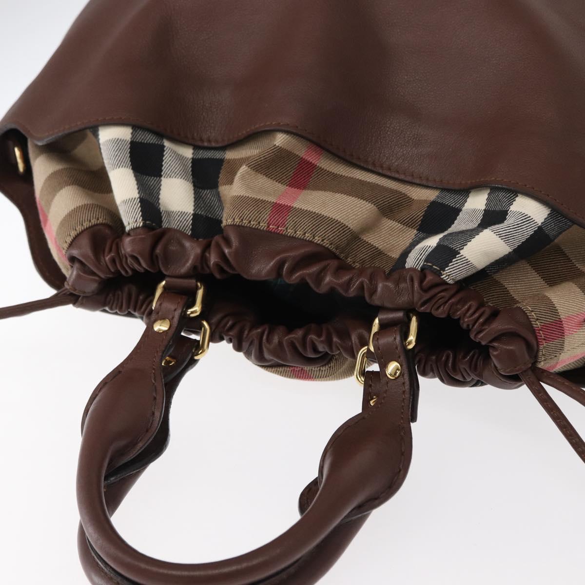 BURBERRY Hand Bag Leather Brown Gold Auth BA8046