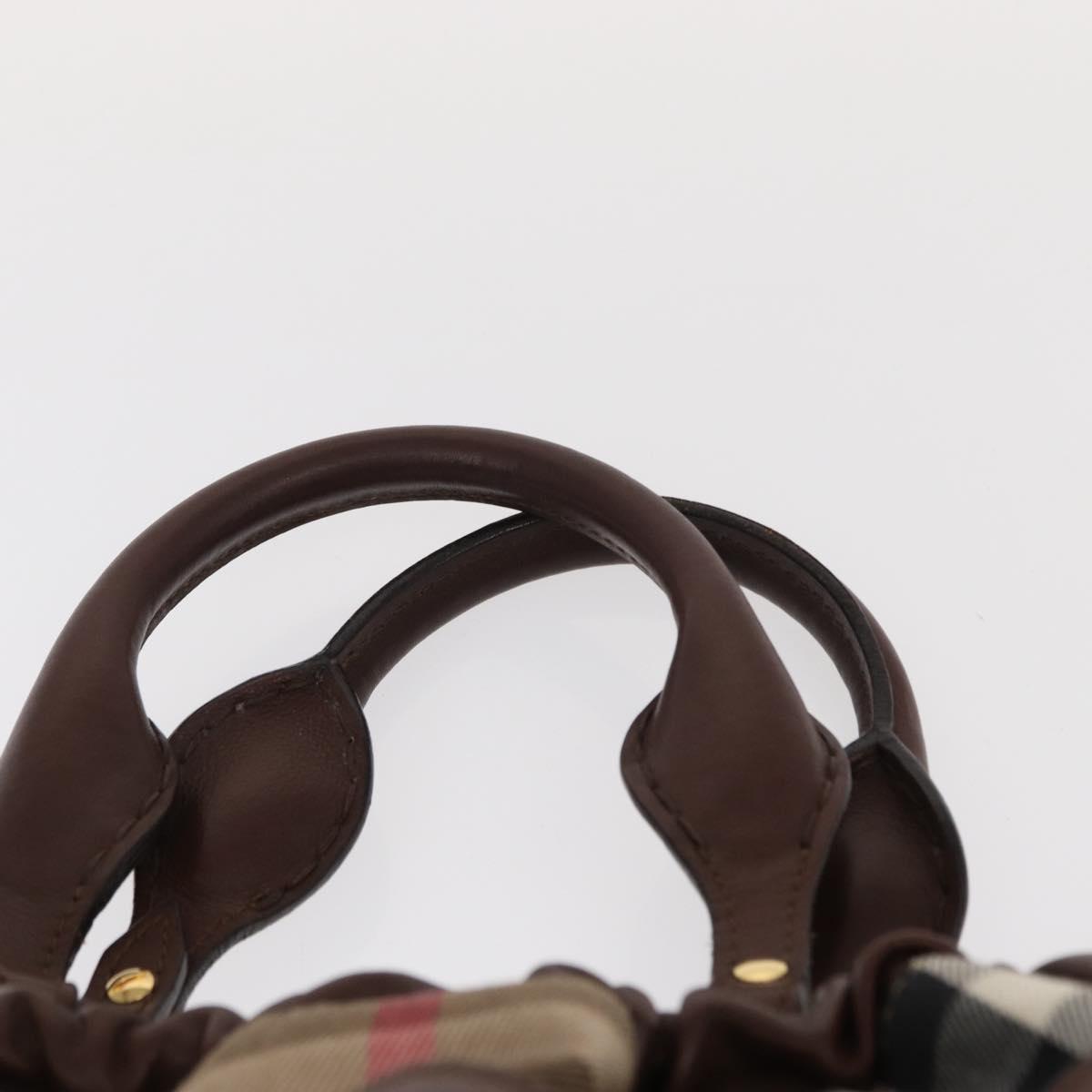 BURBERRY Hand Bag Leather Brown Gold Auth BA8046