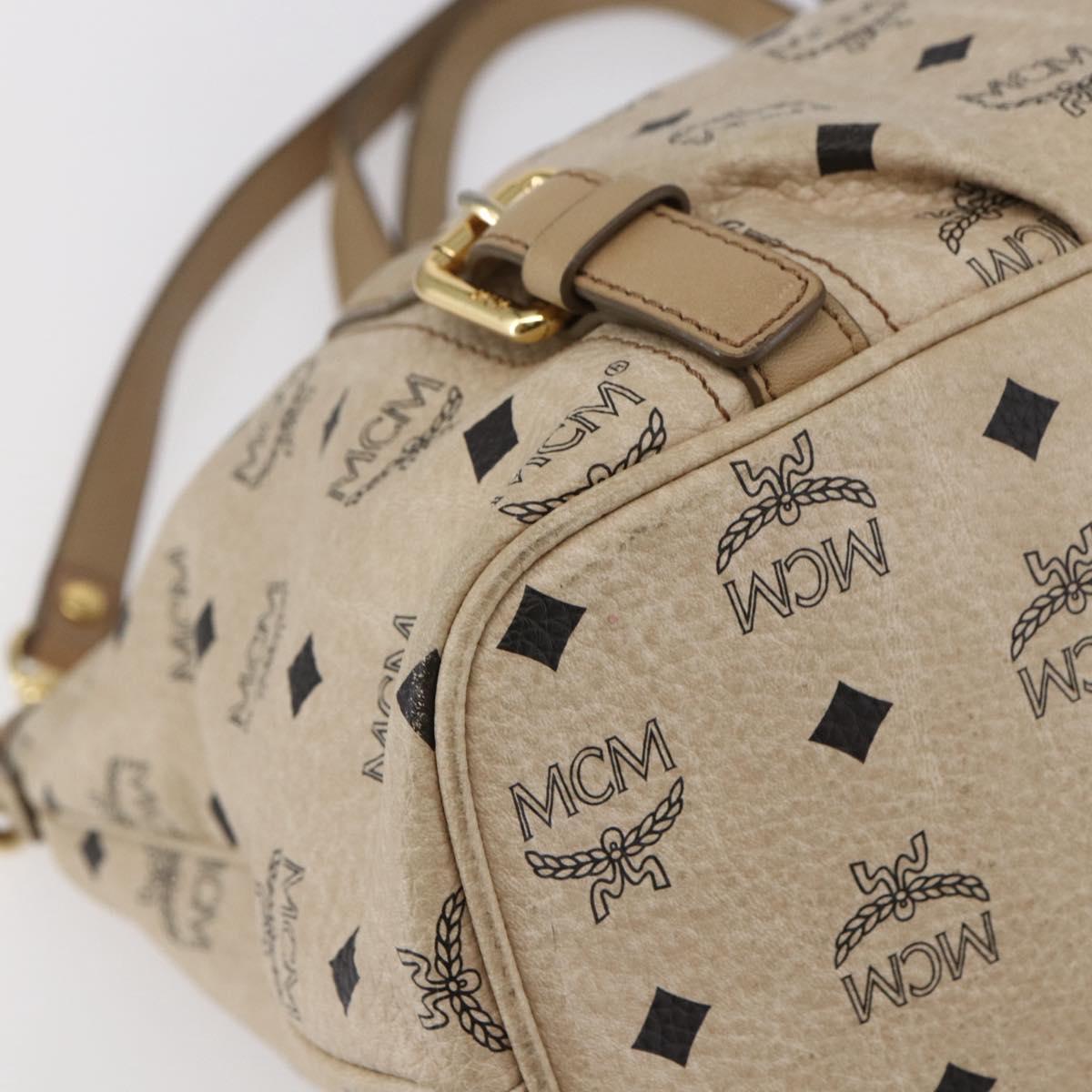 MCM Vicetos Logogram Tote Bag PVC Leather 2way Beige Gold Auth BA8048