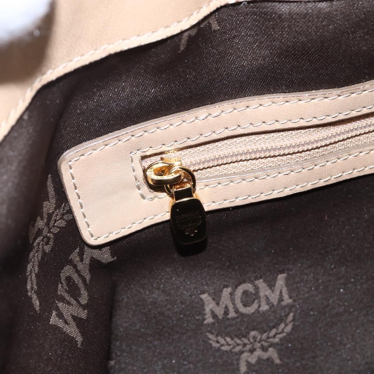 MCM Vicetos Logogram Tote Bag PVC Leather 2way Beige Gold Auth BA8048