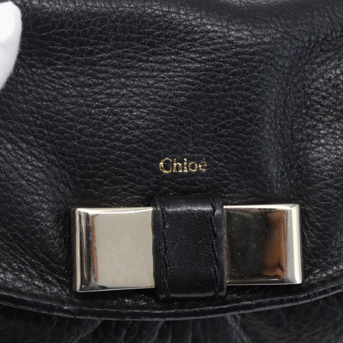 Chloe Lily Hand Bag Leather 2way Black Silver Auth BA8050