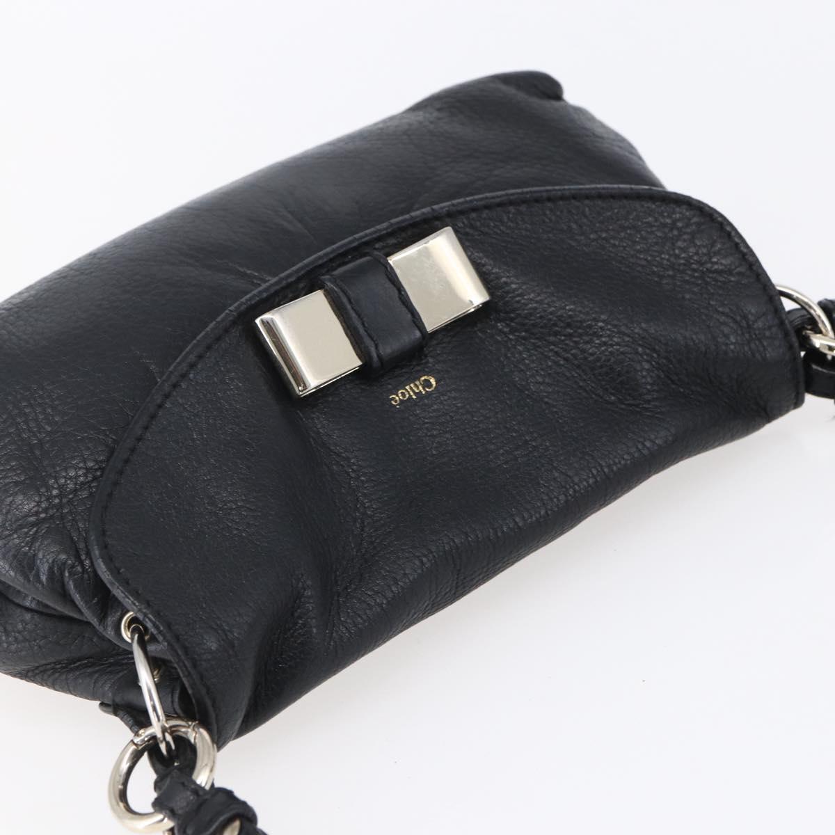 Chloe Lily Hand Bag Leather 2way Black Silver Auth BA8050