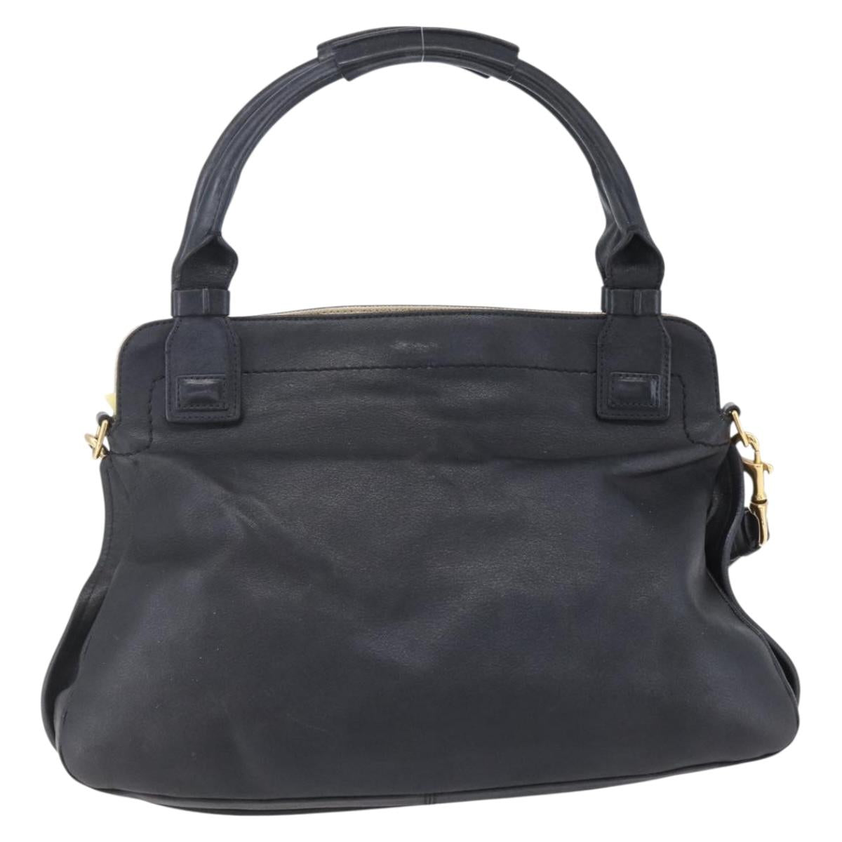 Chloe Etel Hand Bag Leather 2way Black Gold Auth BA8052