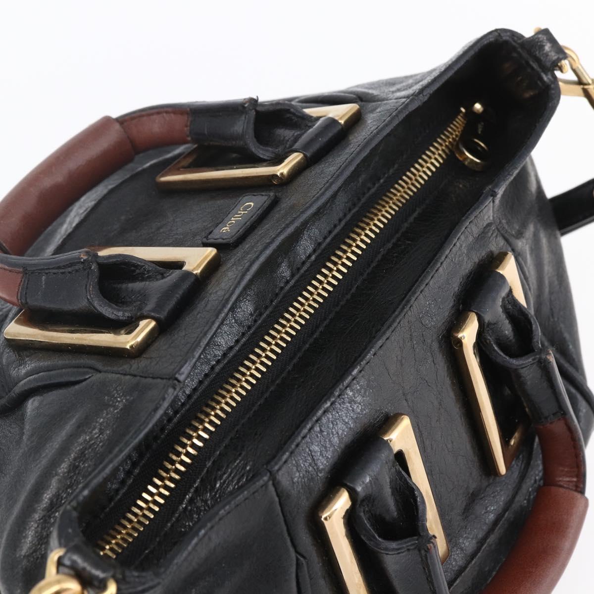 Chloe Etel Hand Bag Leather 2way Black Gold Auth BA8053