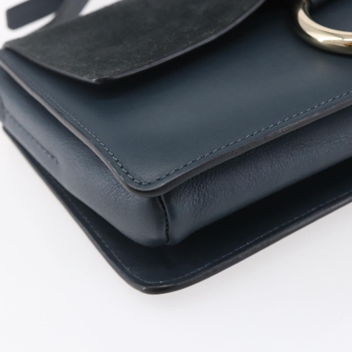 Chloe Fay Shoulder Bag Suede Leather Blue Gold Auth BA8055