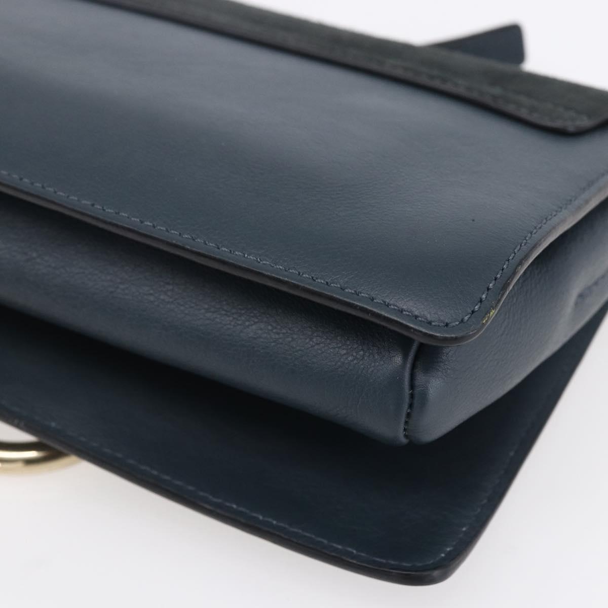 Chloe Fay Shoulder Bag Suede Leather Blue Gold Auth BA8055