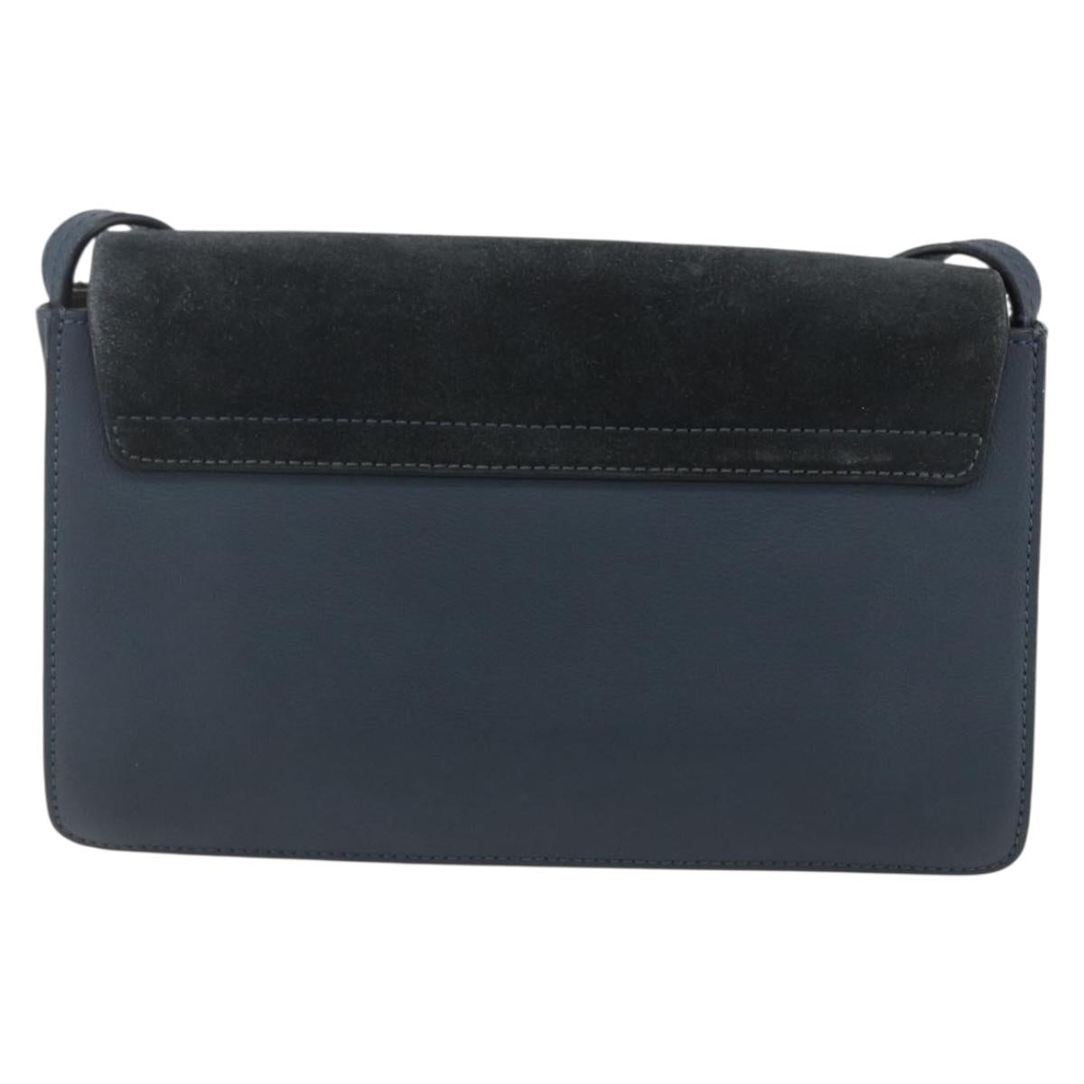 Chloe Fay Shoulder Bag Suede Leather Blue Gold Auth BA8055