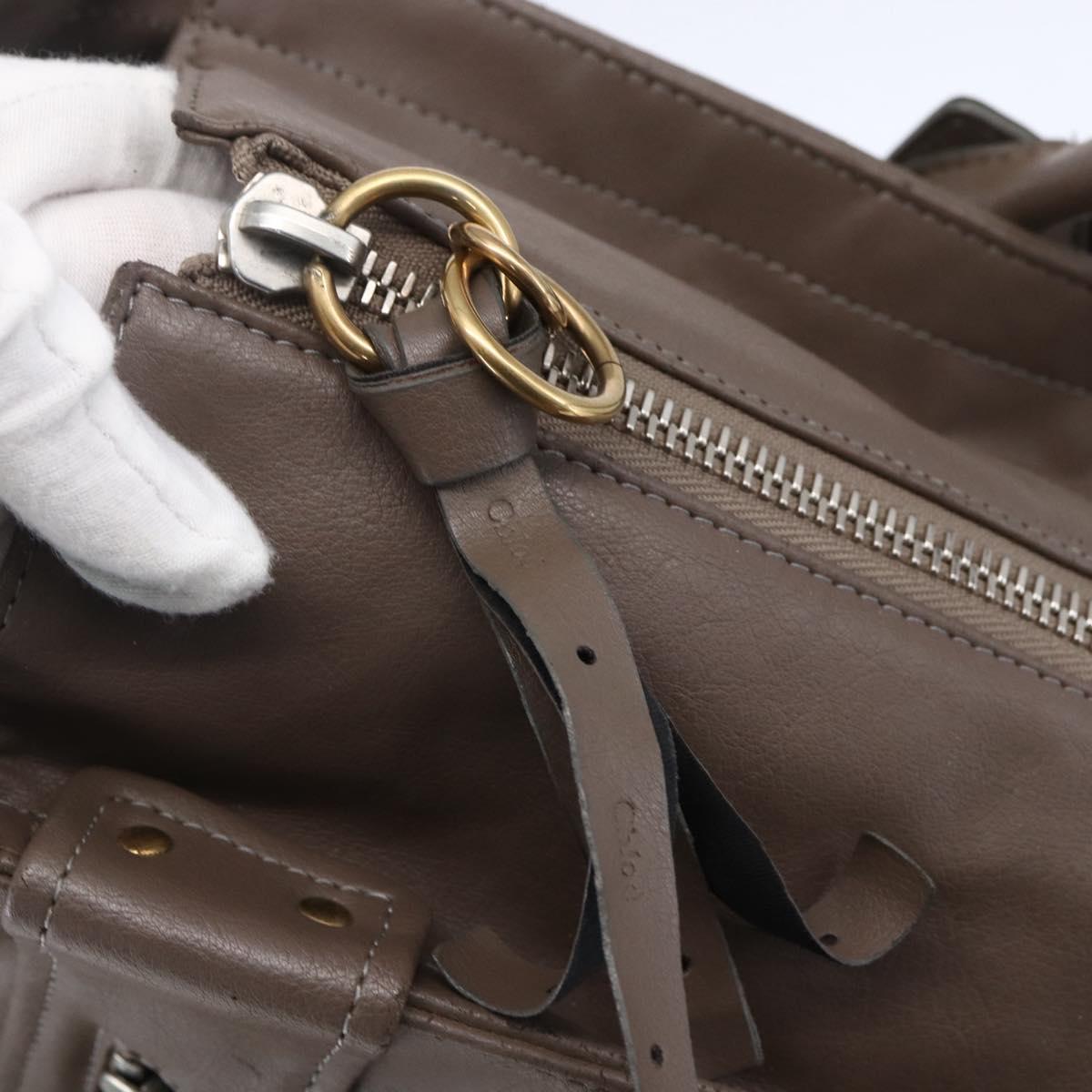 Chloe Eclipse Tote Bag Leather Beige Brown Auth BA8056