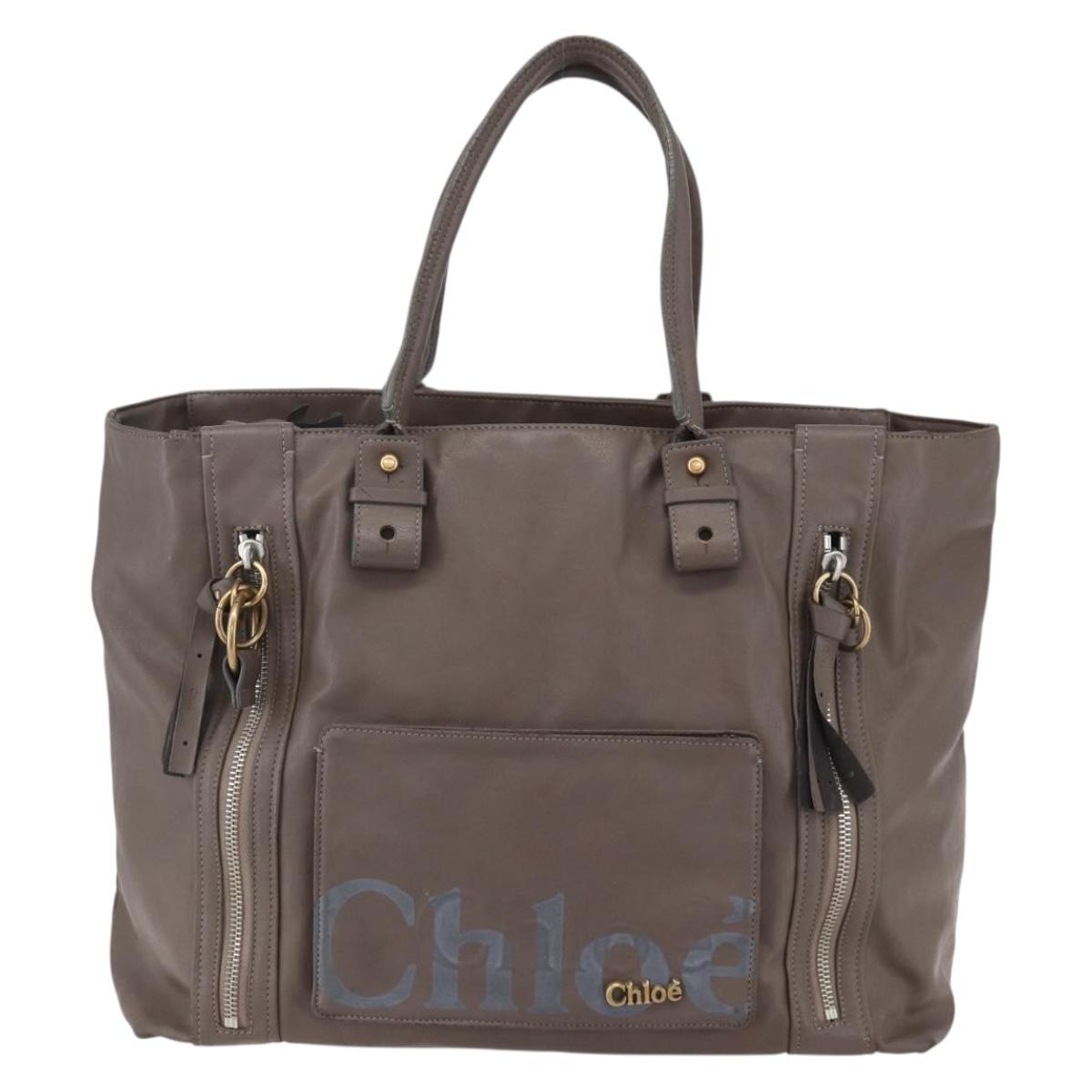 Chloe Eclipse Tote Bag Leather Beige Brown Auth BA8056