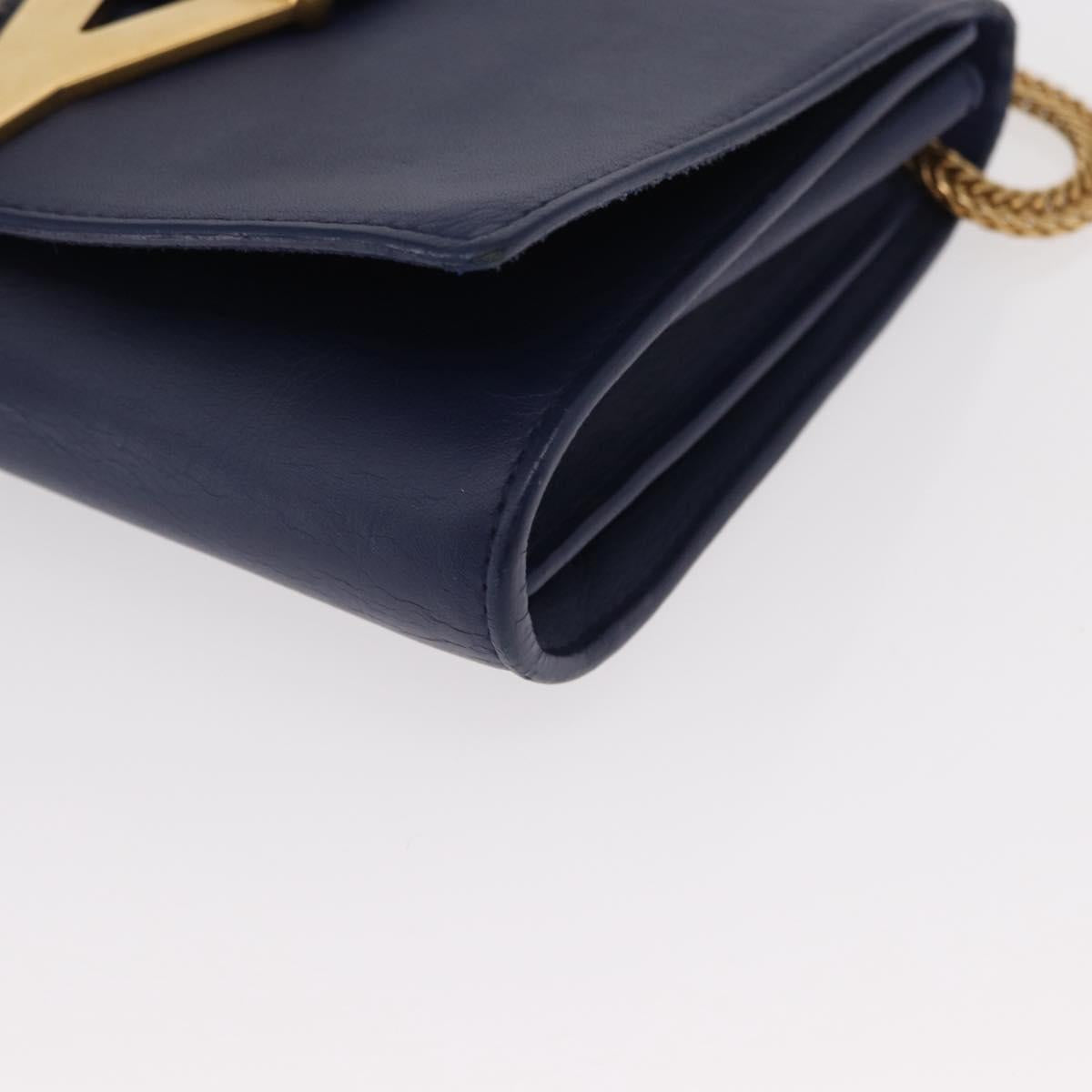 SAINT LAURENT Y Line Chain Satchel Small Bag Leather Blue Gold Auth BA8058
