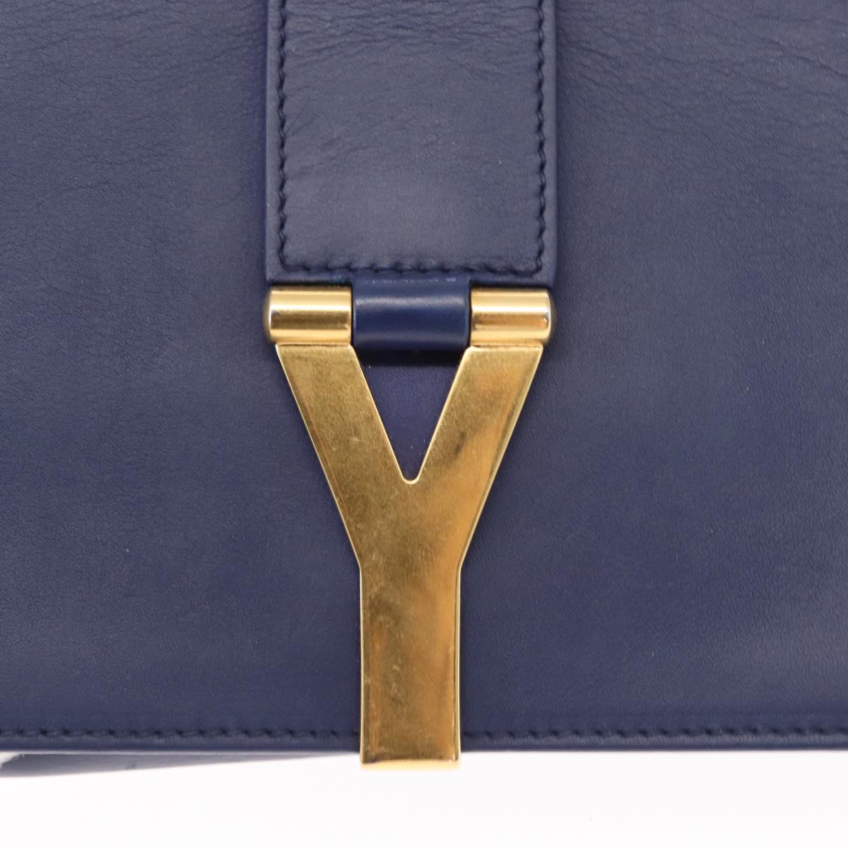 SAINT LAURENT Y Line Chain Satchel Small Bag Leather Blue Gold Auth BA8058