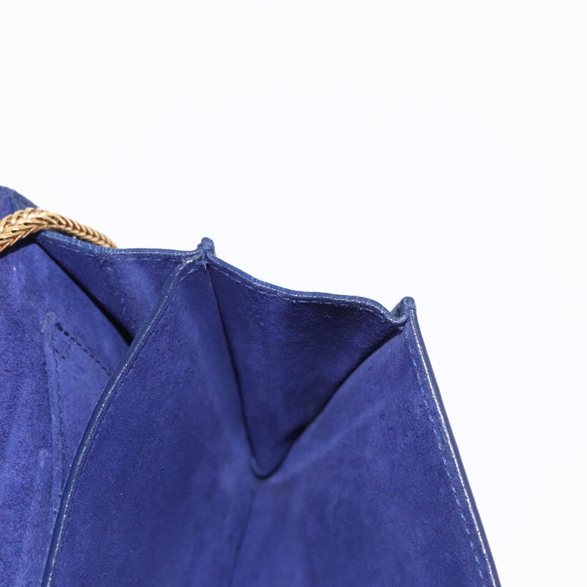 SAINT LAURENT Y Line Chain Satchel Small Bag Leather Blue Gold Auth BA8058