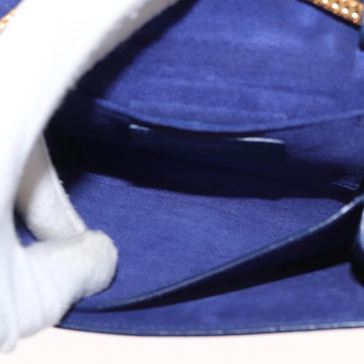 SAINT LAURENT Y Line Chain Satchel Small Bag Leather Blue Gold Auth BA8058