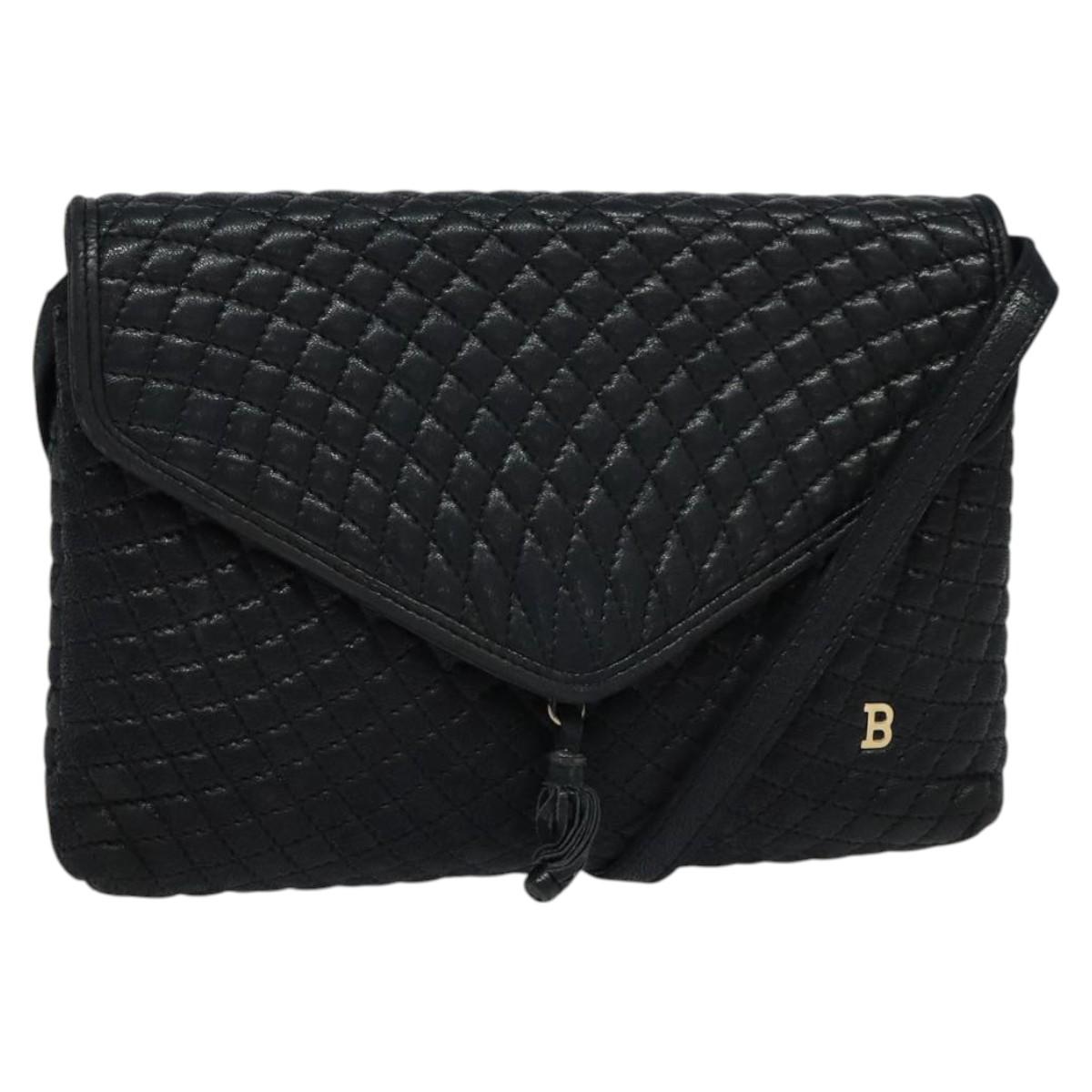 BALLY Quilted Shoulder Bag Leather Black Gold Auth BA806