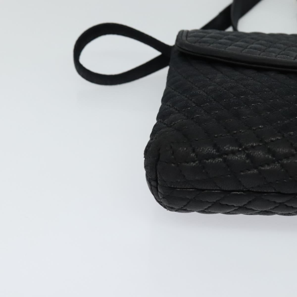 BALLY Quilted Shoulder Bag Leather Black Gold Auth BA806