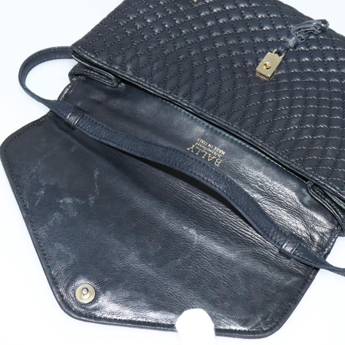 BALLY Quilted Shoulder Bag Leather Black Gold Auth BA806