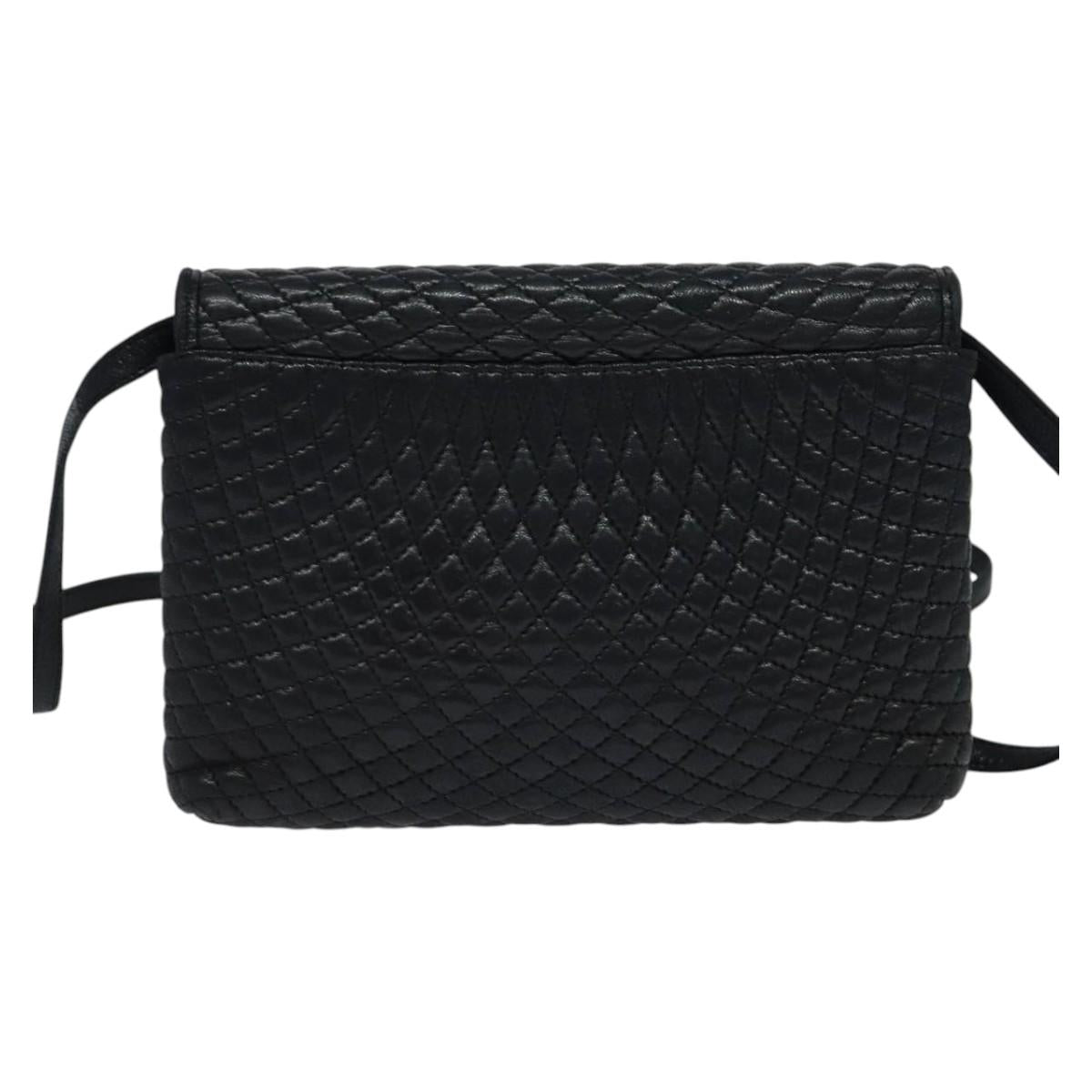 BALLY Quilted Shoulder Bag Leather Black Gold Auth BA806