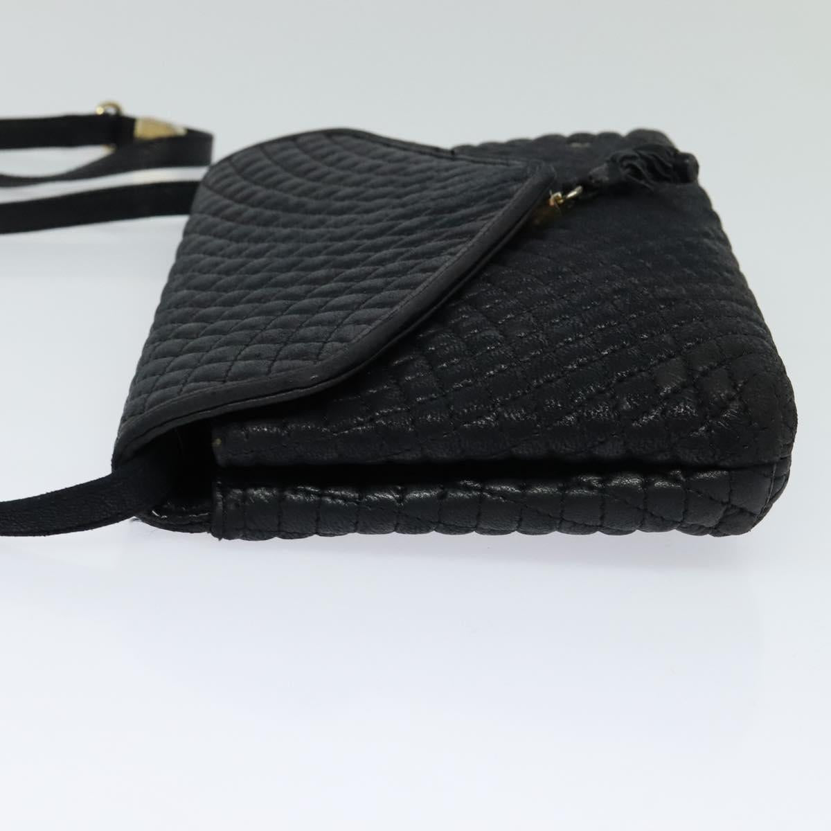 BALLY Quilted Shoulder Bag Leather Black Gold Auth BA806
