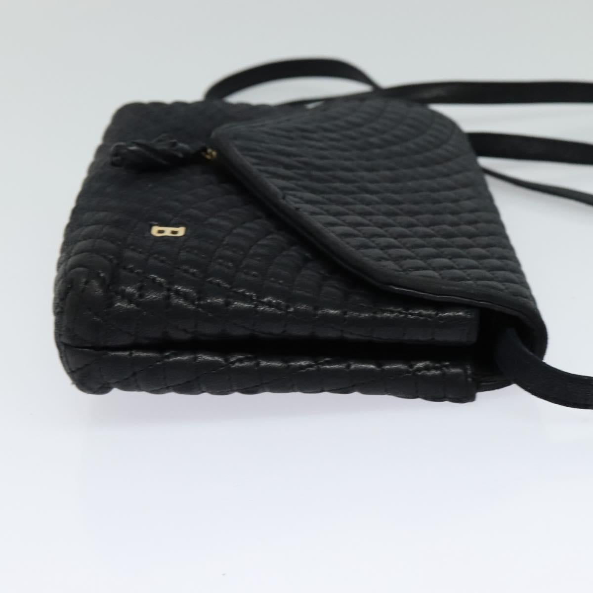 BALLY Quilted Shoulder Bag Leather Black Gold Auth BA806