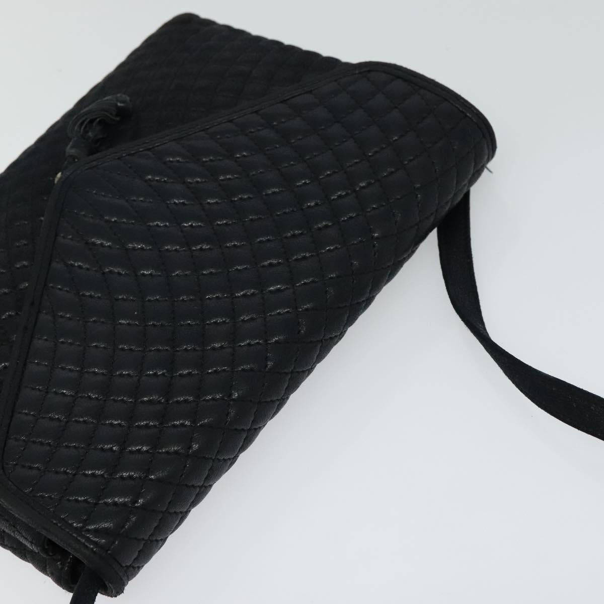 BALLY Quilted Shoulder Bag Leather Black Gold Auth BA806