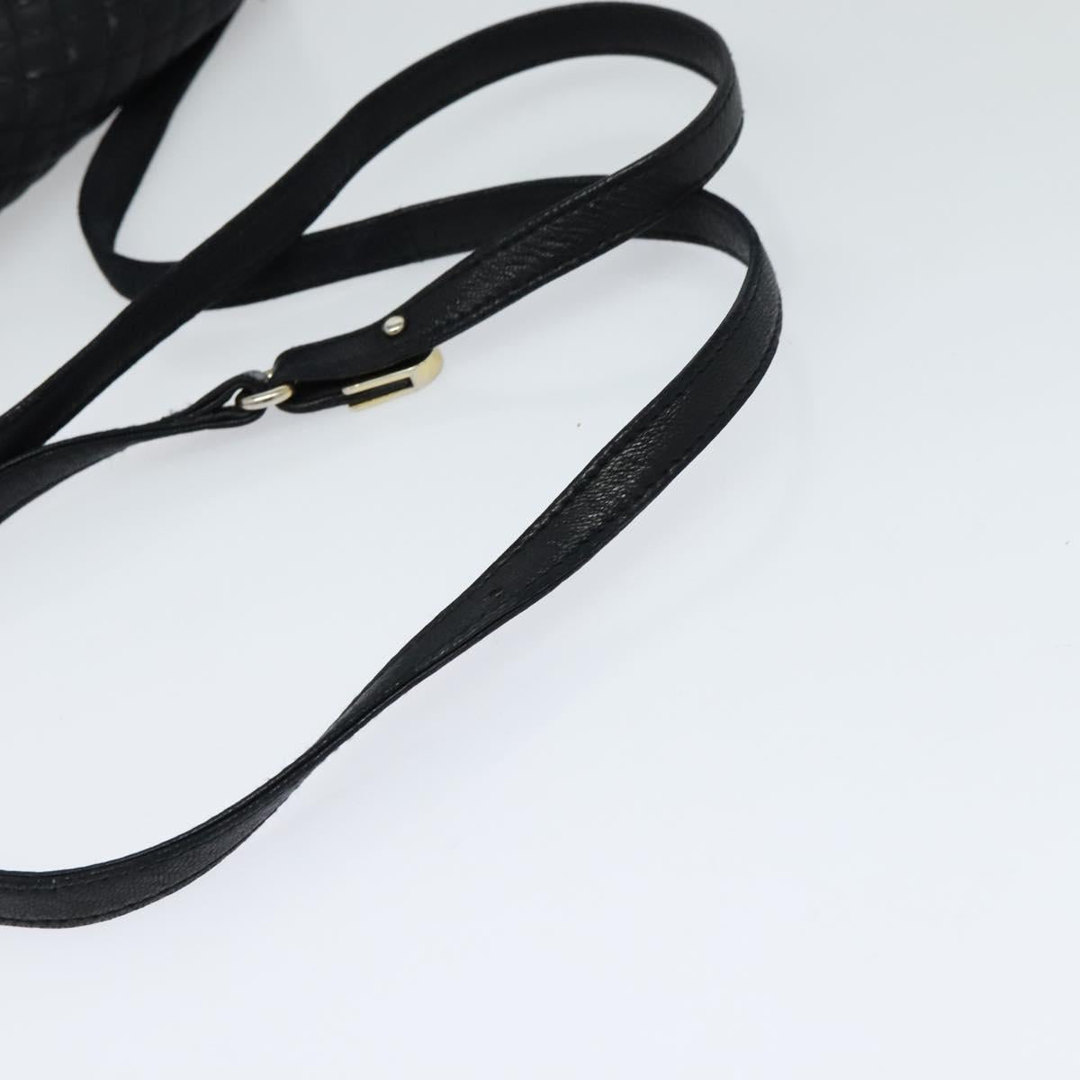 BALLY Quilted Shoulder Bag Leather Black Gold Auth BA806