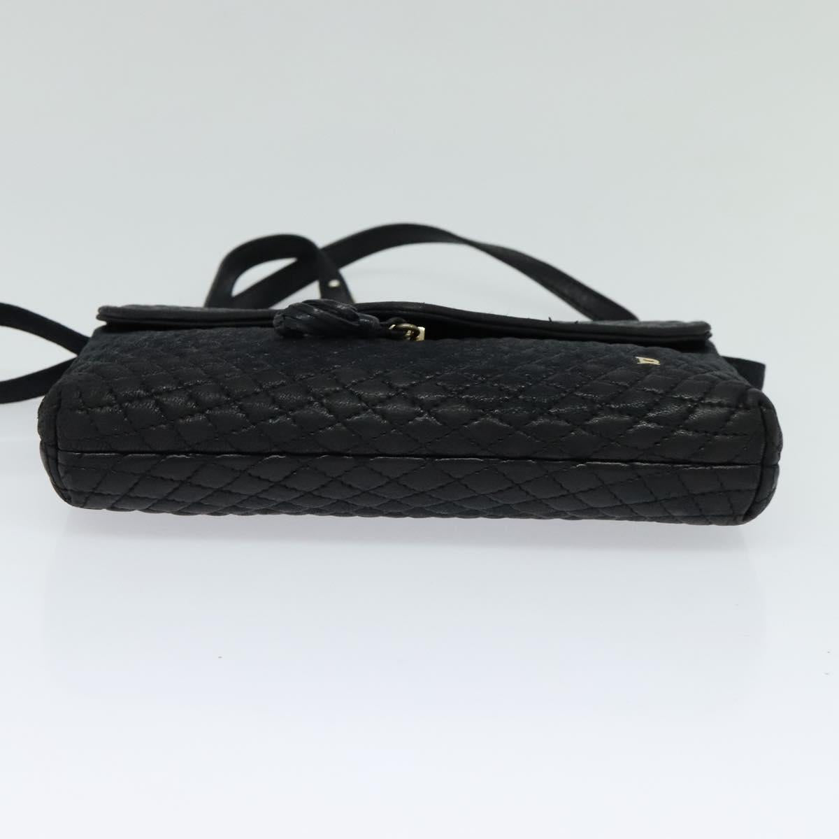 BALLY Quilted Shoulder Bag Leather Black Gold Auth BA806