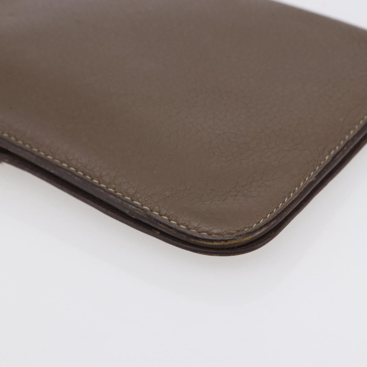 HERMES Dogon Duo GM Wallet Leather Gray Auth BA8060