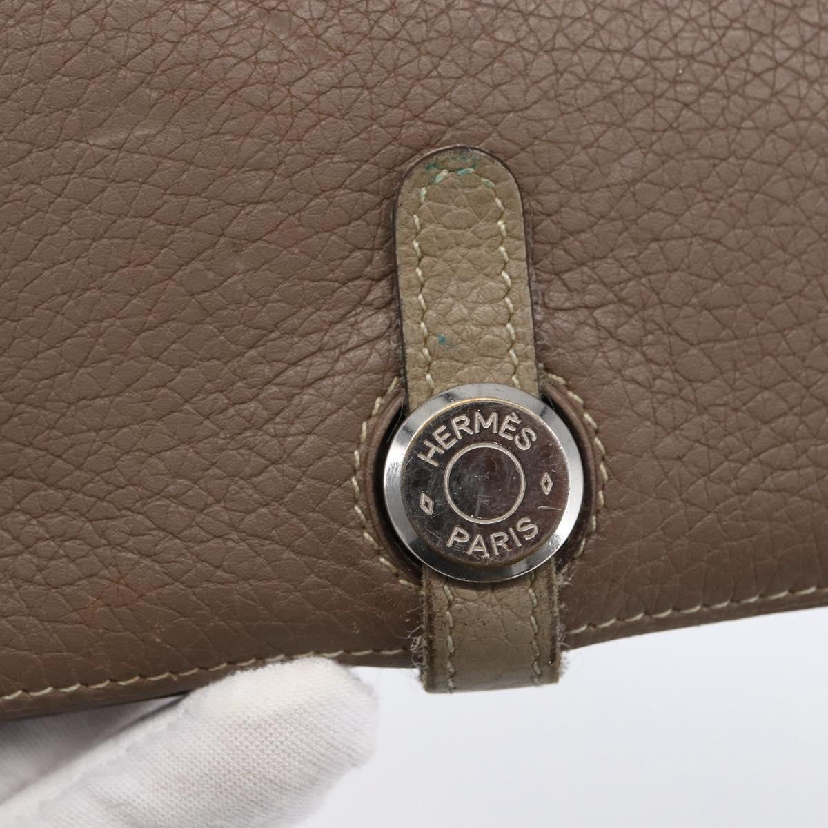 HERMES Dogon Duo GM Wallet Leather Gray Auth BA8060