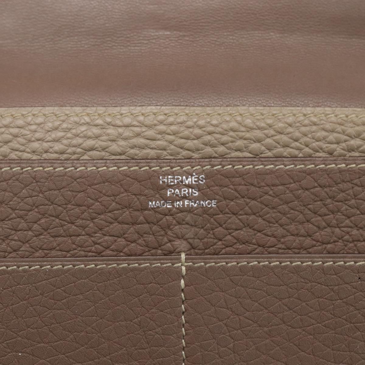 HERMES Dogon Duo GM Wallet Leather Gray Auth BA8060