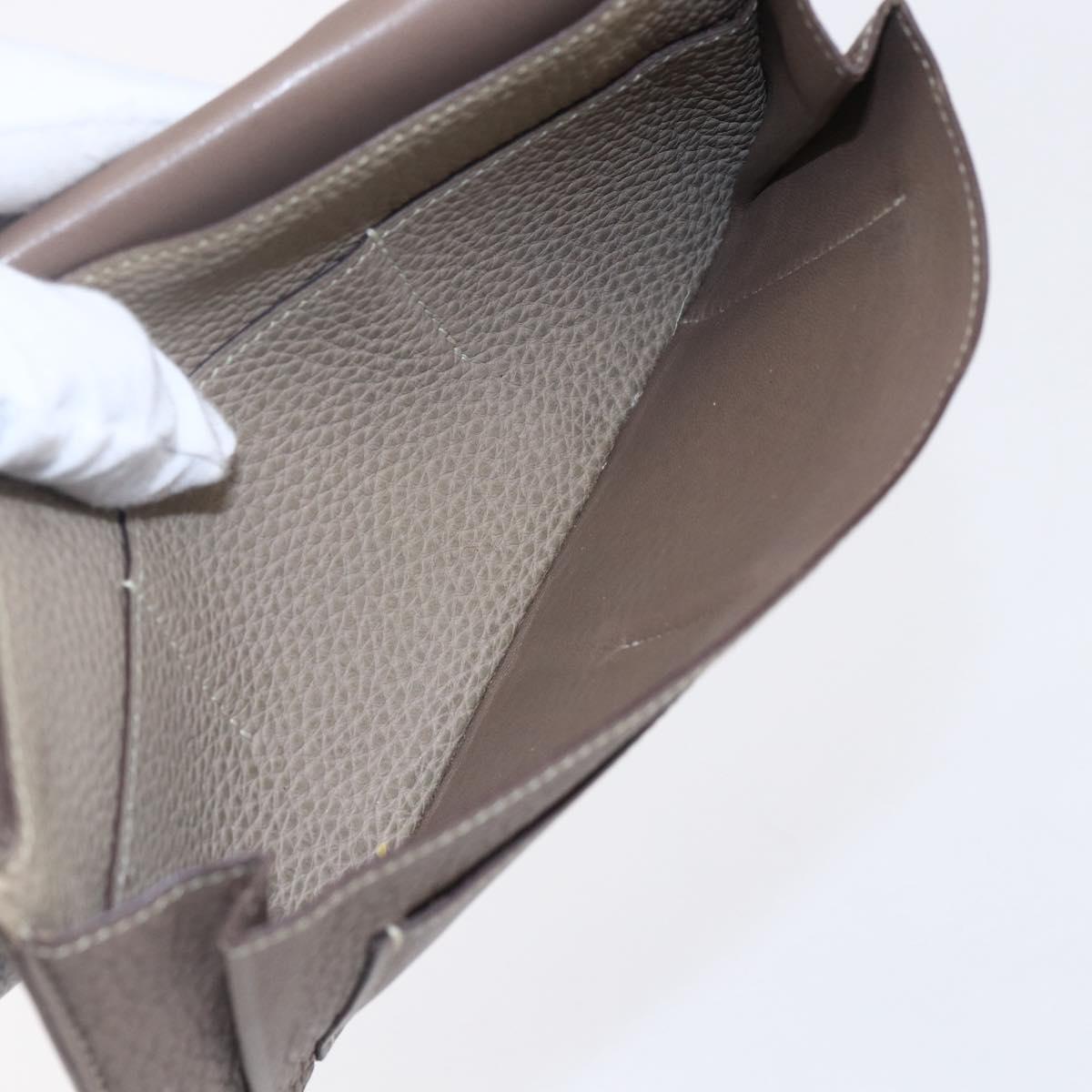 HERMES Dogon Duo GM Wallet Leather Gray Auth BA8060