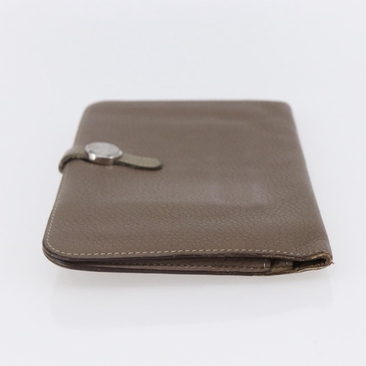 HERMES Dogon Duo GM Wallet Leather Gray Auth BA8060