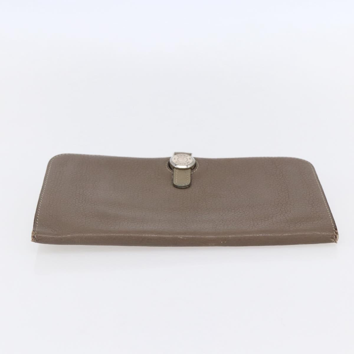 HERMES Dogon Duo GM Wallet Leather Gray Auth BA8060