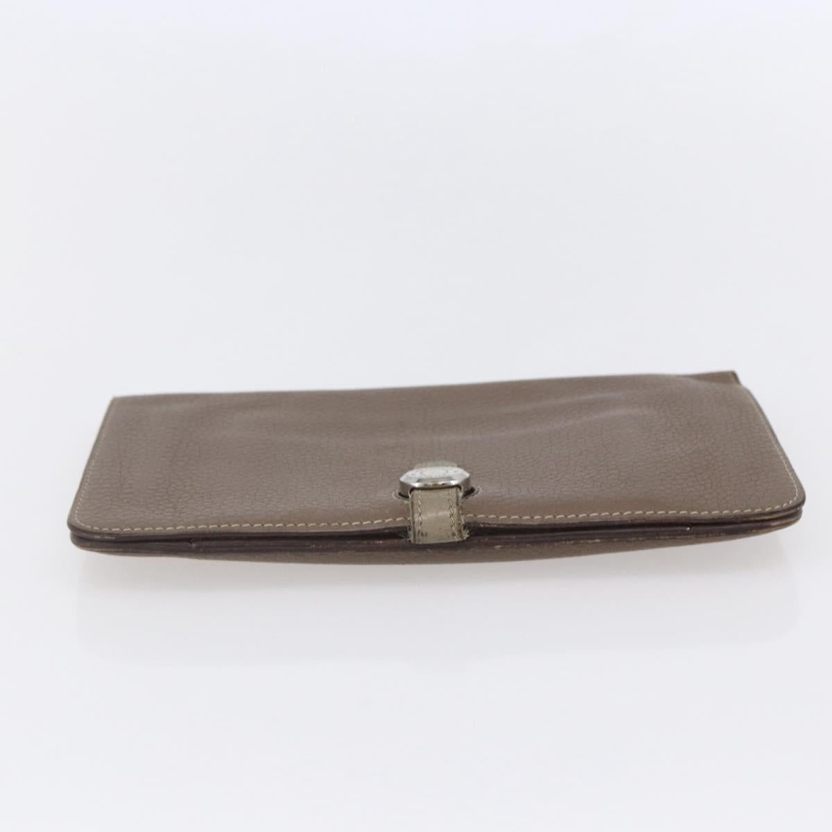 HERMES Dogon Duo GM Wallet Leather Gray Auth BA8060