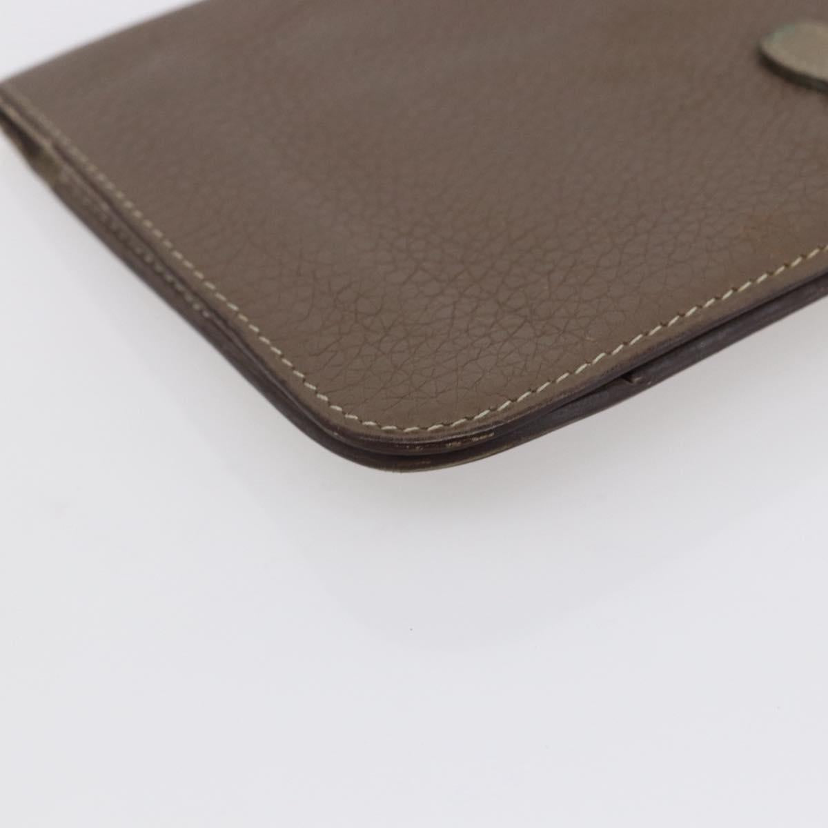 HERMES Dogon Duo GM Wallet Leather Gray Auth BA8060