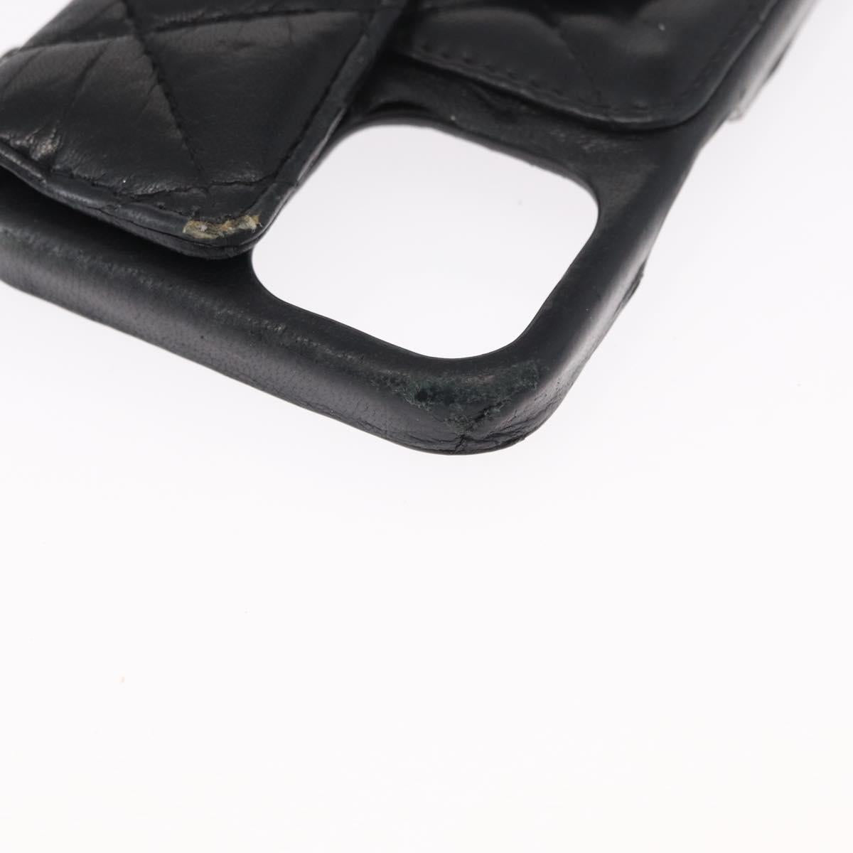 CHANEL Matelasse Chain iPhone 13 Pro Max Case Lamb Skin Black CC Auth BA8062