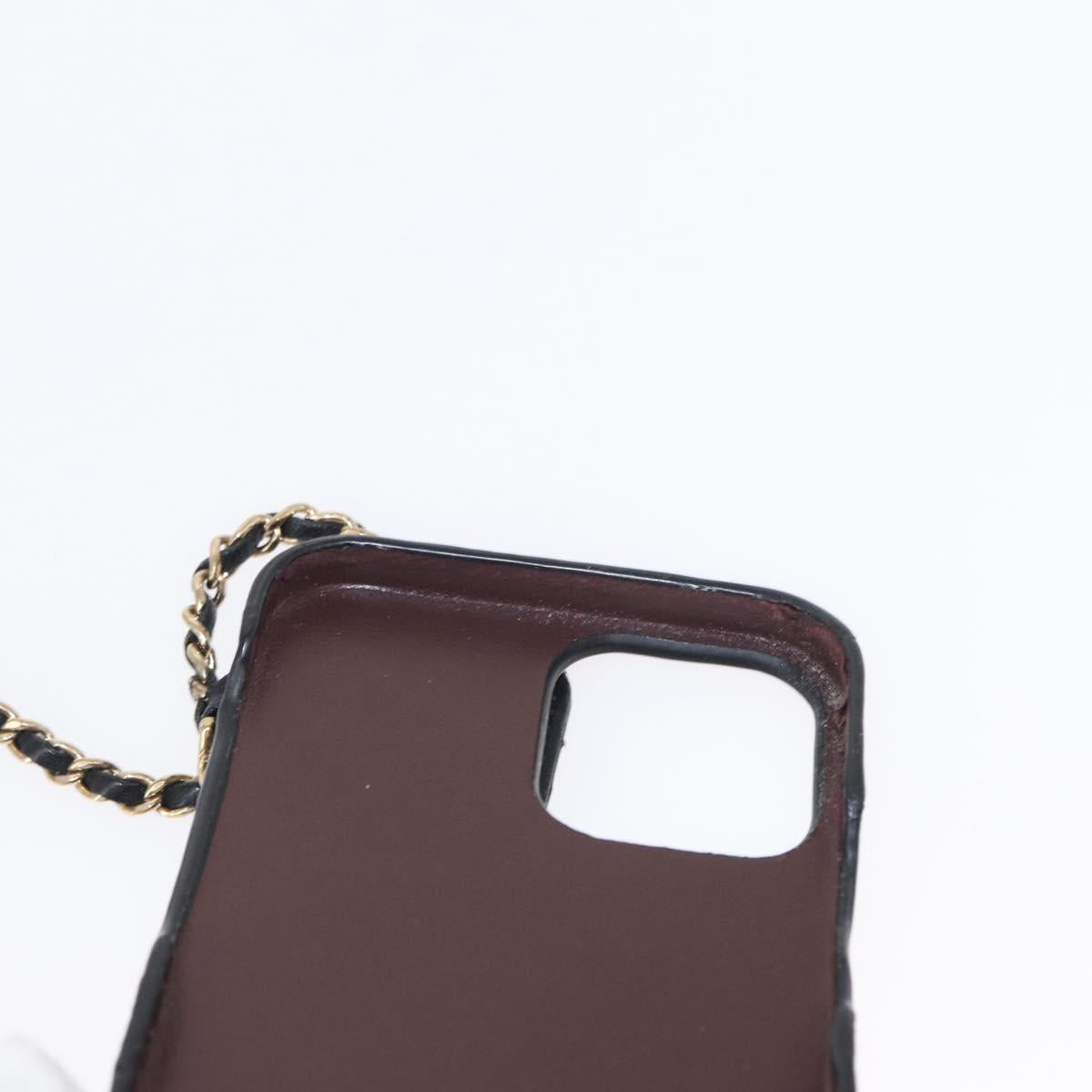 CHANEL Matelasse Chain iPhone 13 Pro Max Case Lamb Skin Black CC Auth BA8062