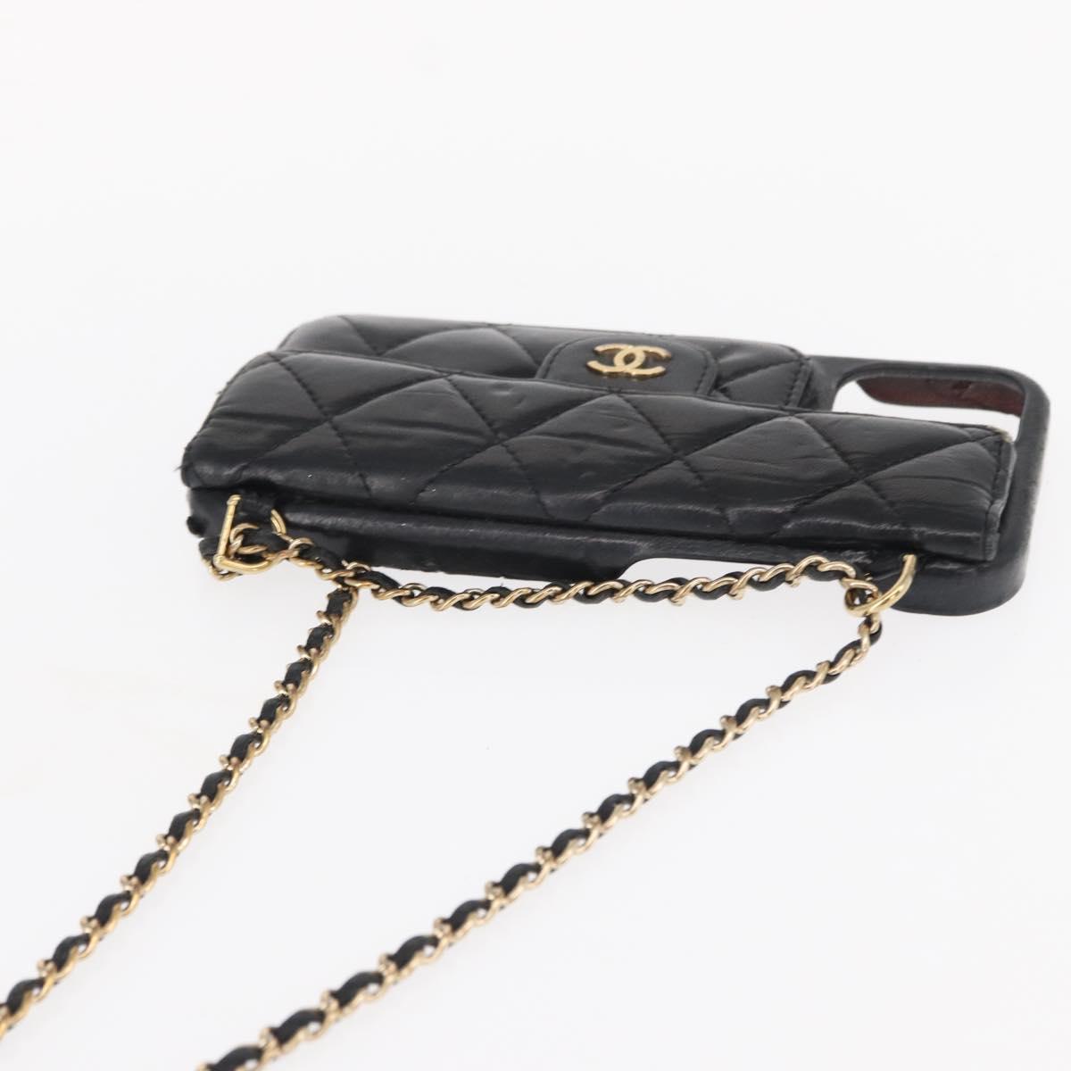 CHANEL Matelasse Chain iPhone 13 Pro Max Case Lamb Skin Black CC Auth BA8062