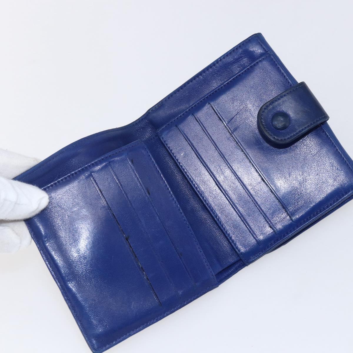 CHANEL Bifold Wallet Lamb Skin Blue CC Auth BA8063