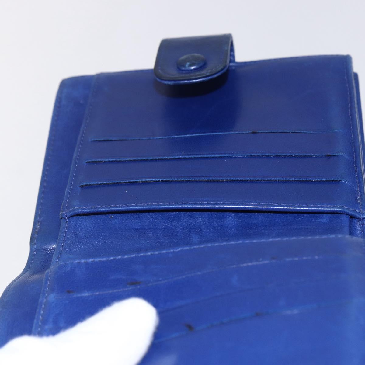 CHANEL Bifold Wallet Lamb Skin Blue CC Auth BA8063