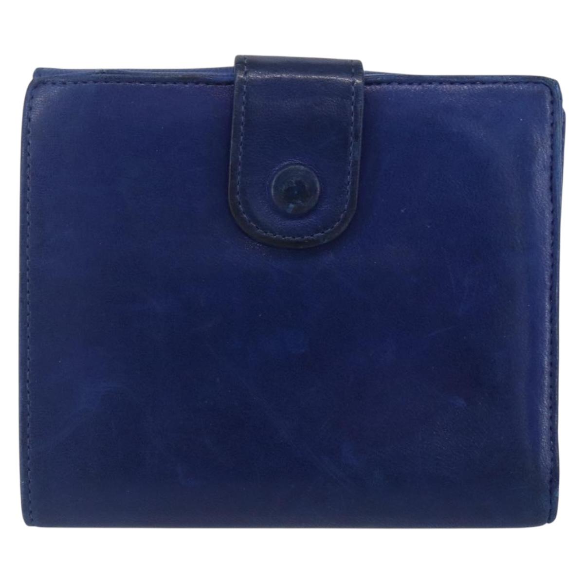 CHANEL Bifold Wallet Lamb Skin Blue CC Auth BA8063