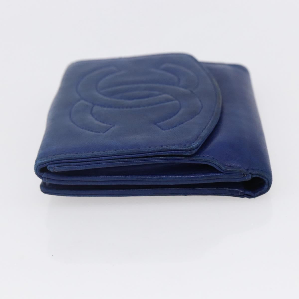 CHANEL Bifold Wallet Lamb Skin Blue CC Auth BA8063