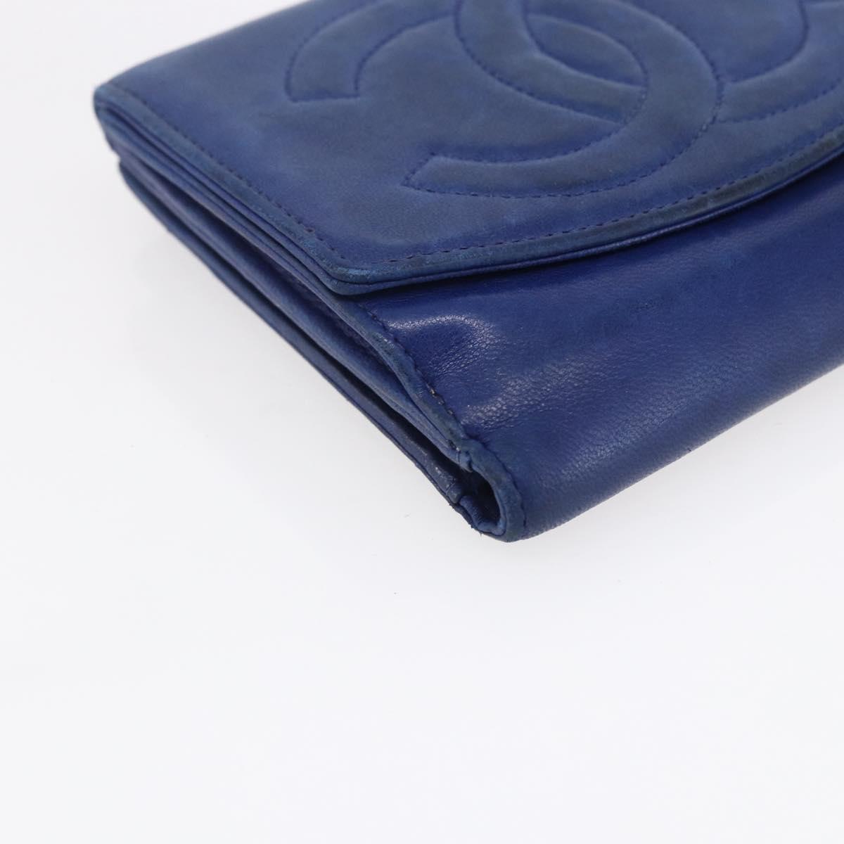 CHANEL Bifold Wallet Lamb Skin Blue CC Auth BA8063